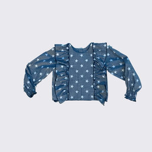 NWT Wren Amber Clothing Sarah Ruffle Long Sleeve Blouse: Chambray Star: Size 3